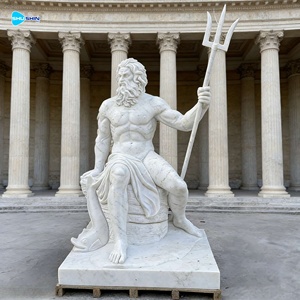 Gran Estatua Moderna de Mármol Blanco del Santo Patrón Griego Poseidón, el Rey del Mar, Tallada a Mano en Estilo Occidental - Product Image 2