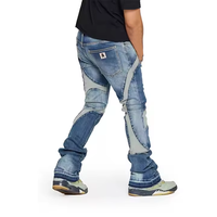 Jeans DiZNEW OEM ODM avec logo personnalisé Jeans pour hommes à bords bruts et patchwork empilés