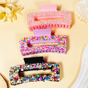 Pinza de Pelo Rectangular Hueca con Decoración de Diamantes de Imitación Coloridos, Pinza para el Cabello Estilo Bohemio, Accesorios de Moda para el Cabello - Product Image 3