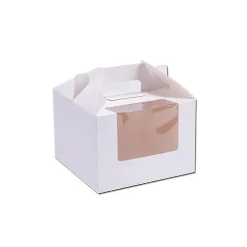 カスタム印刷クラフト紙チーズケーキキャリングボックスバースデーケーキ包装ボックスハンドル付き