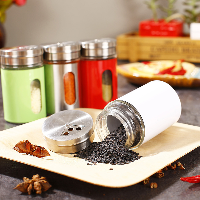 Wholesale 100ML Spice Jar Glass Spice Jars with Glass Metal Lid Seasoning Storage Bottles