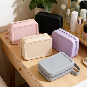 Waterproof Zipper Eco-Friendly Purse Handbag Cosmetic <strong>Bag</strong> <strong>Large</strong> Fashionable Portable Silicone <strong>Makeup</strong> <strong>Bag</strong> for Travel - Product Image 1