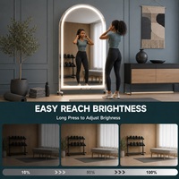 Miroir LED pleine longueur arqué avec lumière réglable à 3 couleurs, interrupteur tactile, verre trempé HD pour salle de yoga