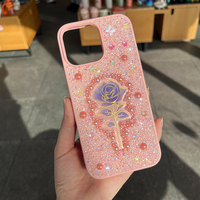 Étui de téléphone personnalisé en strass brillant pour iPhone 16 15 14 13, design artistique rose, protection anti-chute