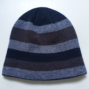 Gorro de lana cálido con patrón de rayas con forro de piel Sombrero de reloj de punto holgado - Product Image 1
