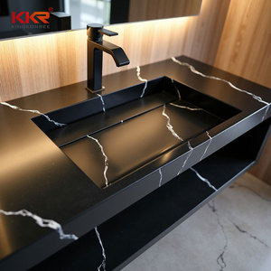 Bancada de Banheiro Moderna Suspensa em Superfície Sólida, Lavabo Retangular para Banheiro, Instalação Fácil - Product Image 3