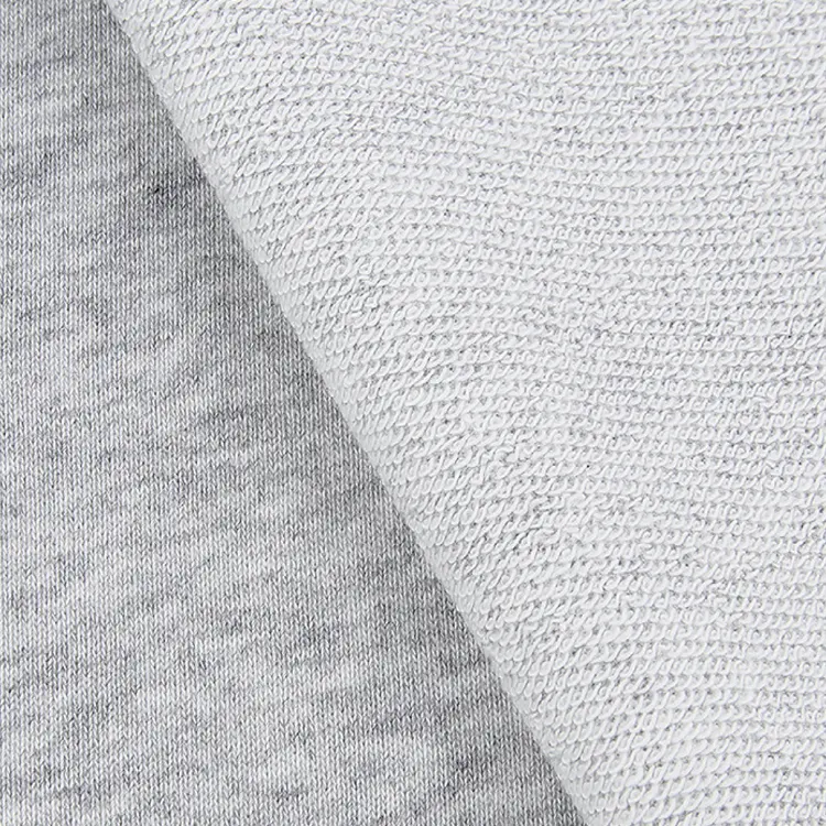 Melange Grey Yarn Dyed CVC Three Thread French Terry Fabric Hoodie Cotton Knitted Fabrics For Outwear