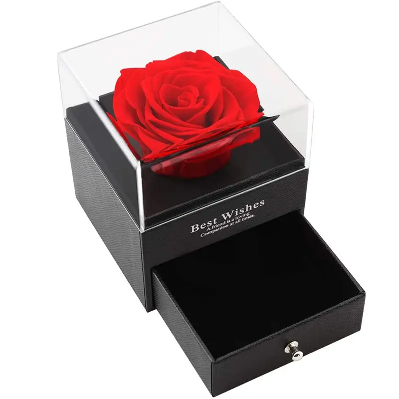 New Jewelry Box Preserved Rose Infinity Eternal Rose Long Lasting Wholesale Acrylic box with rose for ring gift