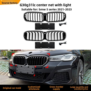 Parrilla Delantera Negra AURON Estilo Riñón Doble Listón ABS para BMW Serie 5 G30 G38 2021-2023 Pre-LCI, Parrilla de Modificación con Luz - Product Image 2