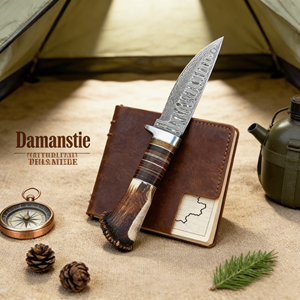 Couteaux <span class=keywords><strong>de</strong></span> chasse à lame fixe en acier Damas <span class=keywords><strong>de</strong></span> haute qualité, fabrication directe d'usine, vente en gros, personnalisés, OEM ODM, pointe tombante - Product Image 2