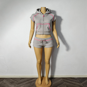 <span class=keywords><strong>Tuta</strong></span> Casual Premium a Due Pezzi con Cappuccio e Zip Integrale, Pantaloncini Corti per Donna, Abbigliamento Quotidiano alla Moda, Logo Personalizzabile - Product Image 2