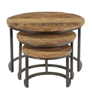 Juego de mesas de centro de hierro/madera de estilo moderno, juego de 3 mesas de centro redondas para sala de estar, colección a precio de mayoreo. - Product Image 1