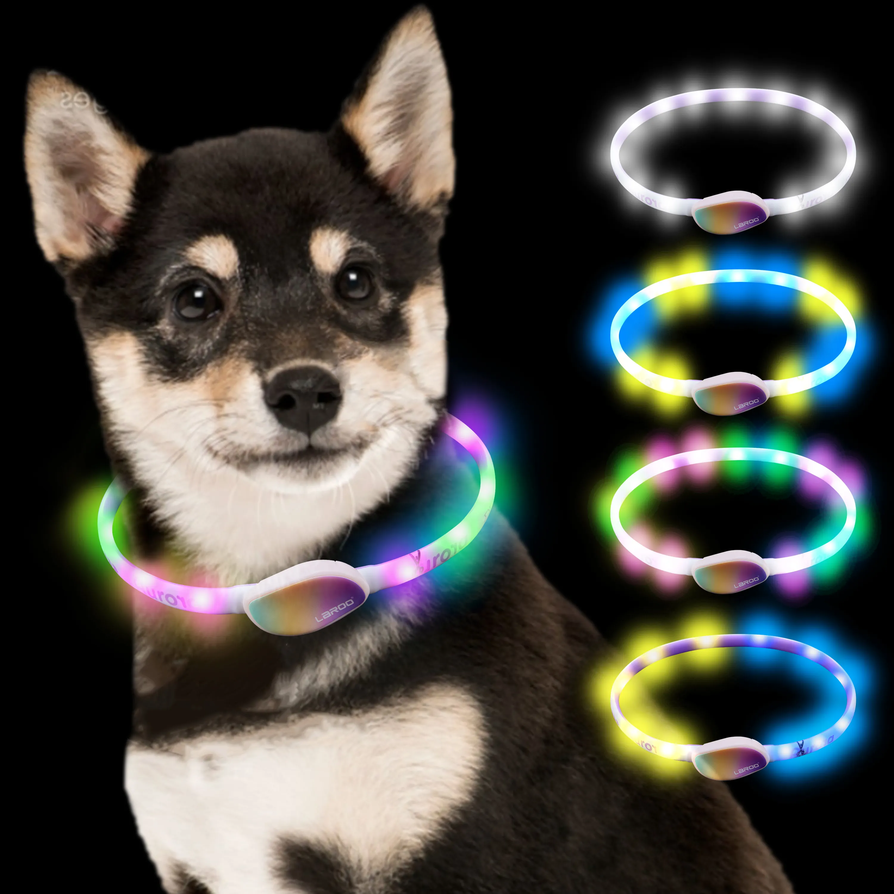 Laroo Led şarj edilebilir LED ışık up yüzük için köpek tasması ışık silikon led köpek kolye karanlıkta parlayan