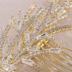 Accessoires de cheveux de mariage scintillants pour femmes, avec motifs floraux, pinces à cheveux dorées et peignes en zircon cubique - Product Image 5