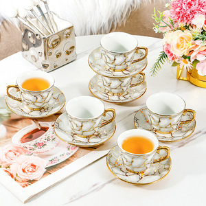 Ceramic Coffee <b>Cup</b> <b>Set</b> With Saucers Gold Plated Edge For Afternoon <b>Tea</b> Home Use - Product Image 1