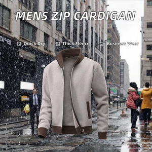 Trendy <b>Men's</b> Turtleneck <b>Full</b> <b>Zip</b> Fleece Knit <b>Cardigan</b> Jacket Technical Fabric Contrast Trim Business Casual Outerwear ODM Bulk - Product Image 2