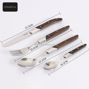 Ensemble de couverts en acier inoxydable de haute qualité, 4 pièces, avec <span class=keywords><strong>manche</strong></span> en <span class=keywords><strong>bois</strong></span>, comprenant un couteau à steak, une <span class=keywords><strong>fourchette</strong></span>, une cuillère, pour la salle à manger à domicile, le restaurant - Product Image 2