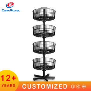 Tùy chỉnh siêu thị màu đen kim loại cán Rack hiển thị với lưới giỏ 4 Tier bán lẻ đứng cho hàng hóa Showcase - Product Image 3