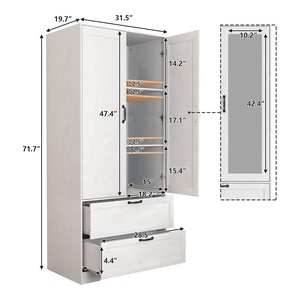 מודרני עומד לבן חדר שינה רהיטי רהיטי עץ 2 דלתות בגדים מארגן ארון ארון ארון בגדים עם מראה - Product Image 6