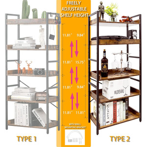 Bibliothèque ouverte réglable à 5 niveaux <span class=keywords><strong>Étagère</strong></span>s à livres de ferme rustique <span class=keywords><strong>Bois</strong></span> industriel <span class=keywords><strong>Métal</strong></span> noir Mid for Century Bibliothèque pour - Product Image 5