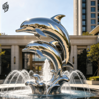 Statues d'animaux marins personnalisées de grande taille en acier inoxydable poli miroir, statue de dauphin pour la décoration de l'extérieur et des installations aquatiques