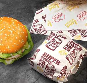 Papier d'emballage alimentaire personnalisé avec logo imprimé, résistant à l'huile pour hamburgers, sandwichs et shawarmas, qualité alimentaire, anti-graisse - Product Image 4
