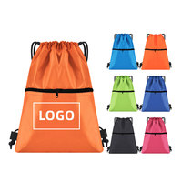 Süper Kalite Özel Baskılı Logolu Polyester İpli Çanta Promosyon Alışveriş Çantaları Fermuarlı Cepli İpli Çanta