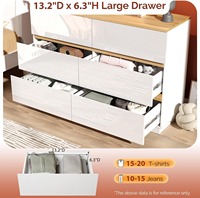 Cómoda Moderna de Madera con 6 Cajones, Acabado Blanco Brillante y Tapa Marrón para Dormitorio