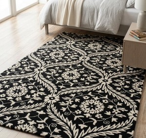Tapis floral noir et blanc, tapis d'intérieur à motif traditionnel pour salon, chambre à coucher, décoration de la maison - Product Image 2