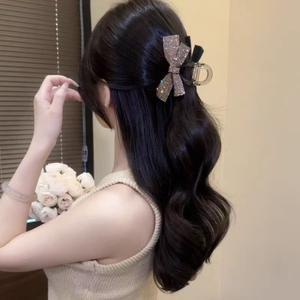 กิ๊บติดผมรูปโบว์สีดำสุดหรูหราประดับเพชรพลอยสำหรับผู้หญิง แฟชั่นเครื่องประดับขายส่ง - Product Image 1