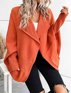 <strong>Women's</strong> Solid Color <strong>Waterfall</strong> Collar Open Front <strong>Cardigan</strong>, Loose Batwing Sleeve Knit Coat with Pockets, Fashion Outwear - Product Image 3