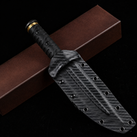 KB DC53 Stahlmesser mit feststehender Klinge, Gummigriff, taktisches Überlebens-, Jagd- und Campingmesser mit Carbonfaser-Textur und Kydex-Scheide