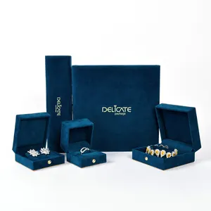Boîte à bijoux en velours bleu profond, Logo personnalisé, boîte à bijoux de luxe, boucles d'oreilles, Bracelet, collier, bague, emballage, boîtes à bijoux, Offre Spéciale