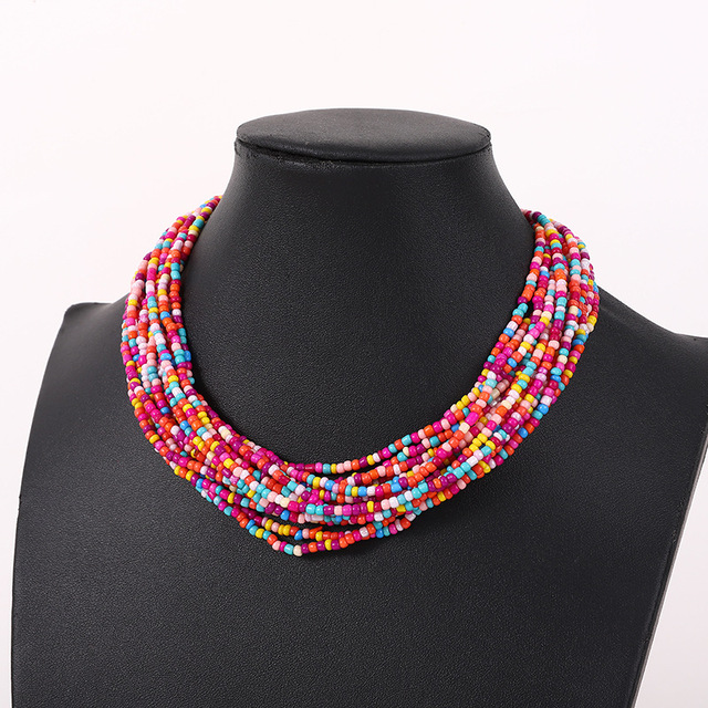 Multicolor Handmade Seed Bead Necklace Mix Color Multi Strand Bead Statement Necklace Seed Bead Choker Necklace