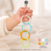 Chaîne anti-perte en silicone de qualité alimentaire pour bébé, anneau de dentition grenouille à cinq anneaux, jouet apaisant portable, 0-24 mois