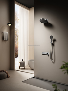 Juego de ducha de lluvia montado en la pared color bronce - Doble cabezal (fijo + de mano) - Accesorio de baño de lujo - Product Image 2