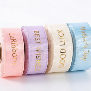 Wholesale Factory 19mm Luxury Polyester <b>Ribbon</b> Customized Printed Gold Foil Embossed With Logo <b>Ribbon</b> for Packing Gift - Product Image 1