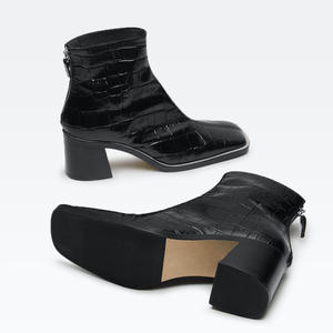 <span class=keywords><strong>Botines</strong></span> de diseño personalizado de alta gama para Mujer, botas de oficina de cuero genuino negro, zapatos de media caña - Product Image 3