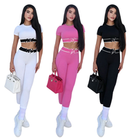Set Olahraga Wanita Minimalis Sporty Anti Keringat, Bahan Spandex/Polyester, Tanpa Perlu Disetrika, Terdiri dari Tank Top dan Celana Panjang