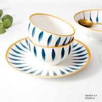 Ensemble de bols en céramique peints à la main de style japonais, motif bleu sous glaçure, vaisselle de table pour la maison, cadeau pour usage domestique