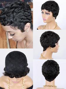Perruques courtes de style pixie pour femmes noires, 100% cheveux humains, perruque <span class=keywords><strong>afro</strong></span> pixie, perruque courte bouclée à plusieurs couches, couleur naturelle, sans colle - Product Image 6
