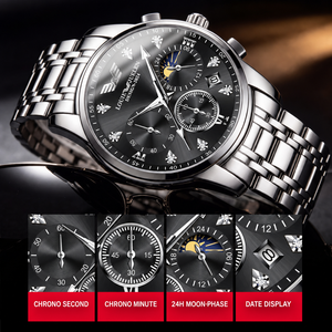 <span class=keywords><strong>Montre</strong></span> à quartz <span class=keywords><strong>pour</strong></span> <span class=keywords><strong>homme</strong></span> en acier inoxydable, boîtier en alliage, montres-bracelets <span class=keywords><strong>pour</strong></span> affaires, étanche 3 ATM avec calendrier lumineux, design soleil/lune/étoiles - Product Image 3