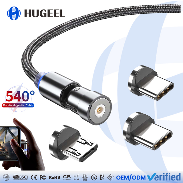 540 Magnetic USB C Cable with 3A Fast Charging 3 in 1 Removable Type C Cable for Phone Tablet Earphone Micro USB C Data Cables