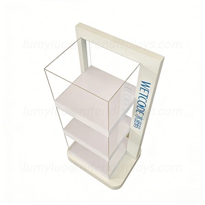 Vitrina Moderna con Marco de Madera y Vidrio, Exhibidor de Piso con Luces Interiores y Estantes para Cosméticos - Product Image 4