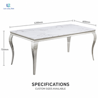 Table à manger en marbre blanc Calacatta naturel Luca |   Pieds en acier argenté poli, plateau rectangulaire, luxe, villa, hôtel, taille personnalisée, USA