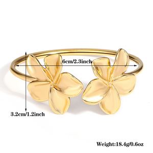 Brazalete de Acero Inoxidable Impermeable con Doble Flor, Unisex, Chapado en Oro de 18K, Diseño Floral Moderno, DALE B0027, Joyería de Regalo - Product Image 6