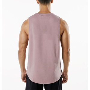 T-shirt da uomo per il Fitness gilet sportivo girocollo curvo con orlo senza maniche canottiera elastica tinta unita da ginnastica da uomo - Product Image 2