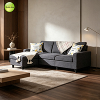 Canapé en tissu professionnel en forme de L avec chaise détachable et pieds en bois massif pour salon domestique