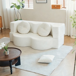 Ghế sofa giường gấp đa năng, kích thước lớn 79 inch, chất liệu nhung Teddy, đệm mút dày, không cần lắp ráp, dùng cho phòng khách & phòng ngủ, màu trắng - Product Image 1