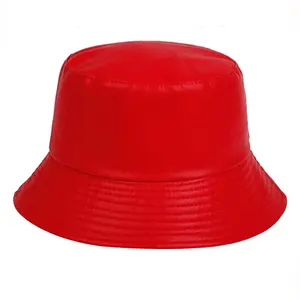 Red Pu Leder Eimer Hut Großhandel leer roten Eimer Hut für Frauen